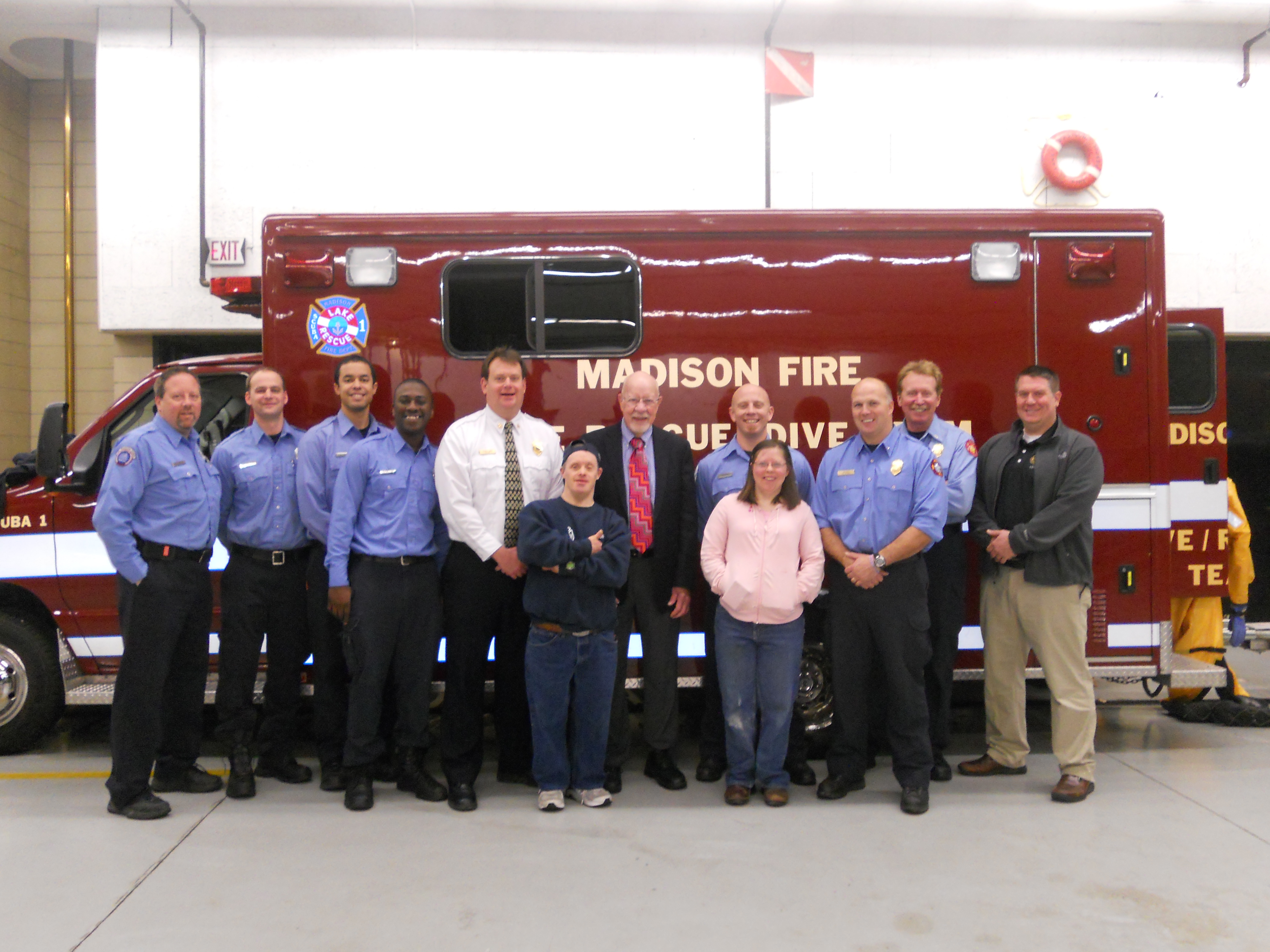 Tom and Miriah with Madison Firefighters